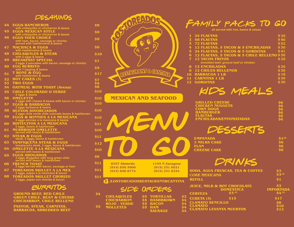 Los Toreados Restaurant Menu - Image 2